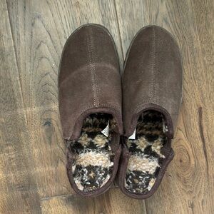 Muk Luks Brown Suede Slippers with Fleece Lining